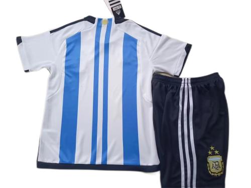Kids-Argentina 2022 World Cup Home 3 Stars Soccer Jersey