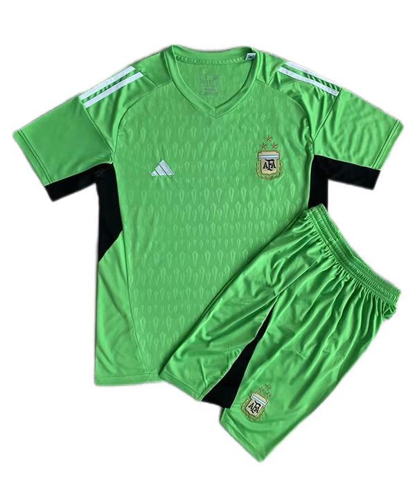 Kids-Argentina 2022 World Cup GK Green 3 Stars Soccer Jersey