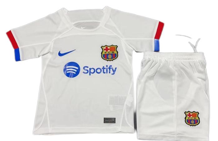 Kids-Barcelona 23/24 Away White Leaked Soccer Jersey