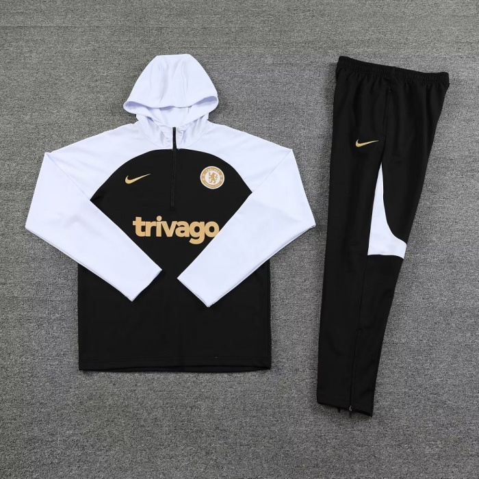 Chelsea 23/24 Hoodie Tracksuit - White/Black/Golden