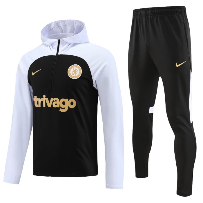 Chelsea 23/24 Hoodie Tracksuit - White/Black/Golden