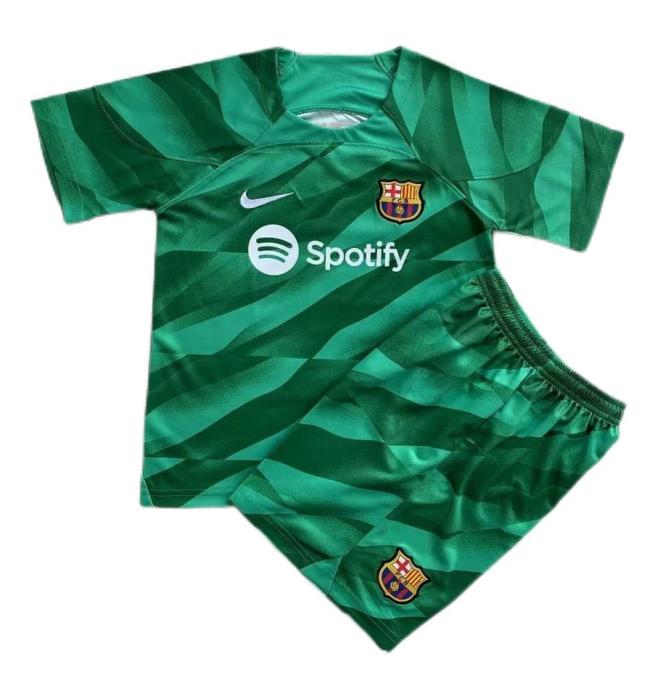 Kids-Barcelona 23/24 GK Green Soccer Jersey