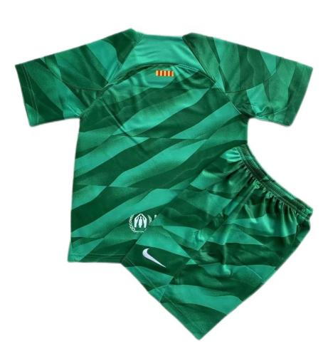 Kids-Barcelona 23/24 GK Green Soccer Jersey