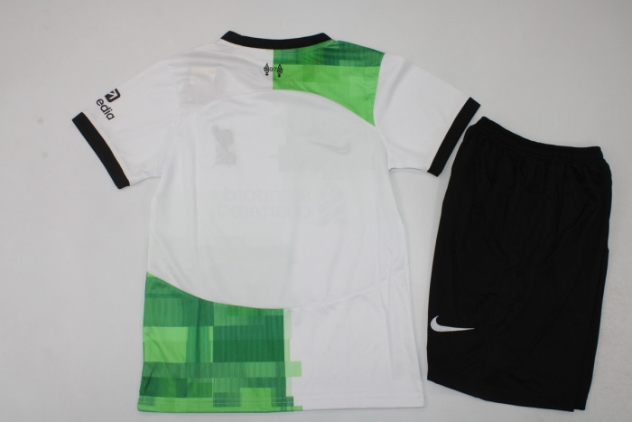 Kids-Liverpool 23/24 Away White/Green Leaked Soccer Jersey