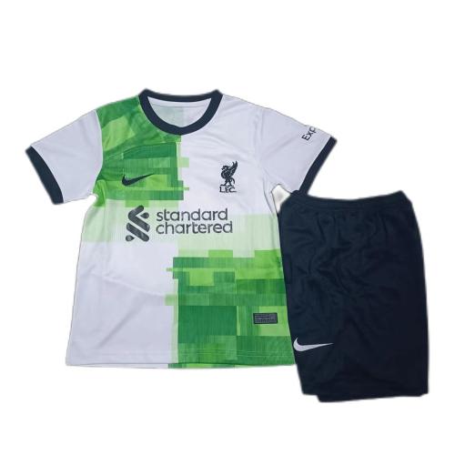 Kids-Liverpool 23/24 Away White/Green Leaked Soccer Jersey