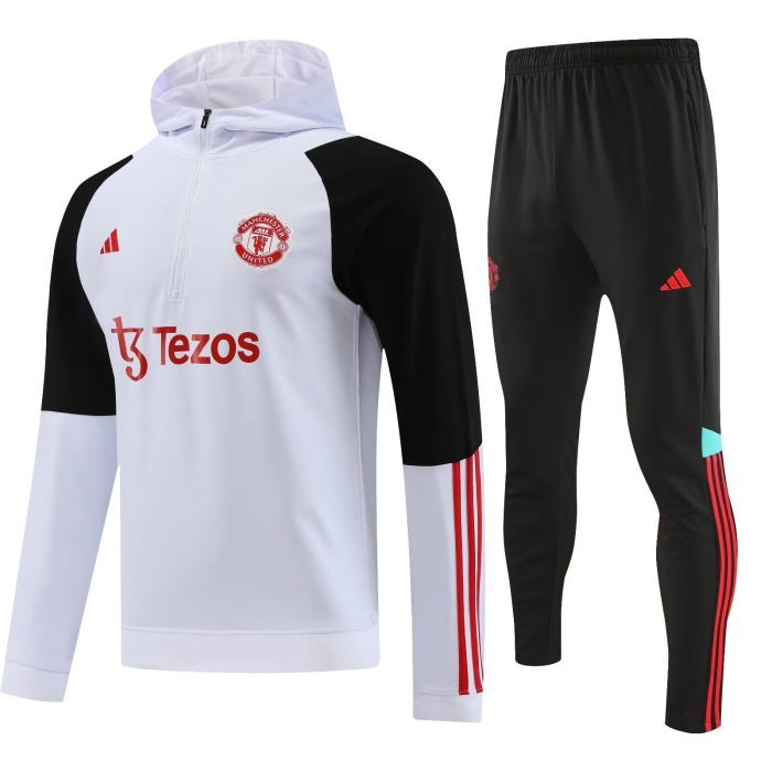 Man Utd 23/24 Hoodie Tracksuit - White/Black/Red