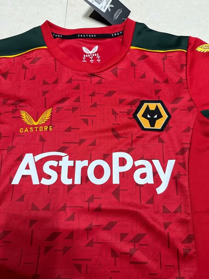 Wolves 23/24 Away Red Soccer Jersey