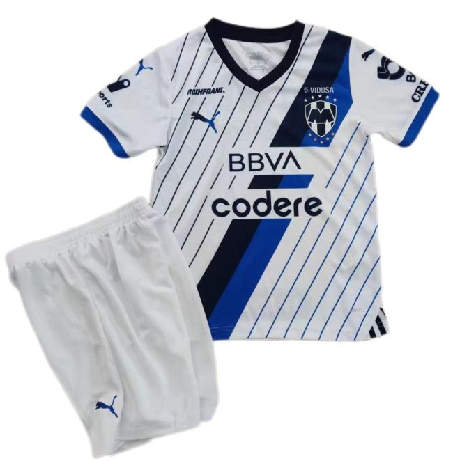 Kids-Monterrey 23/24 Away White Soccer Jersey