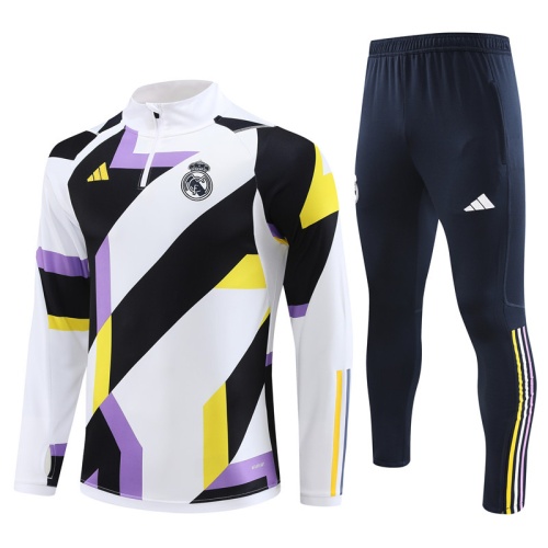 Kids Real Madrid 23/24 Tracksuit - White/Black/Purple