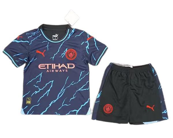 Kids-Manchester City 23/24 Third Black/Blue Soccer Jersey