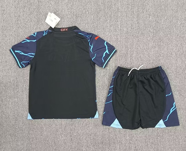 Kids-Manchester City 23/24 Third Black/Blue Soccer Jersey