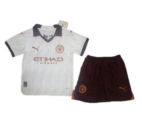 Kids-Manchester City 23/24 Away White Soccer Jersey