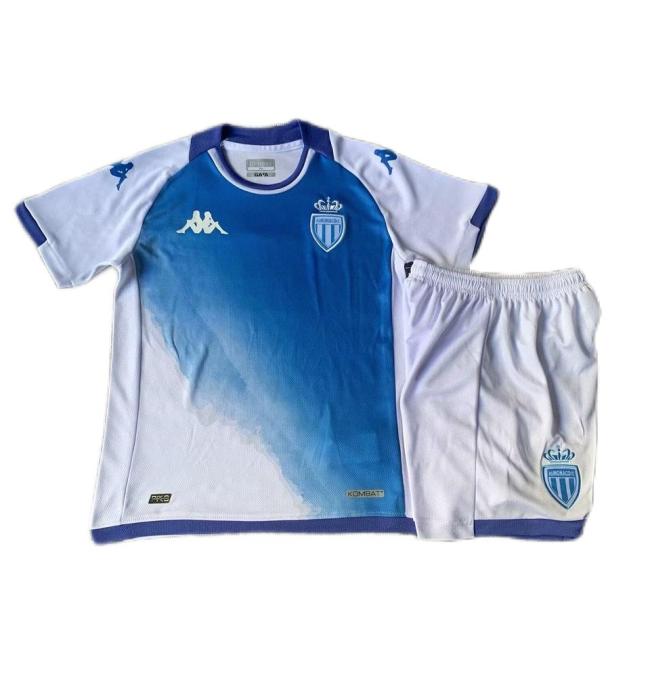 Kids-Monaco 23/24 Third White/Blue Soccer Jersey