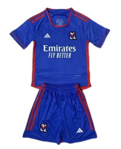 Kids-Lyon 23/24 Away Blue Soccer Jersey