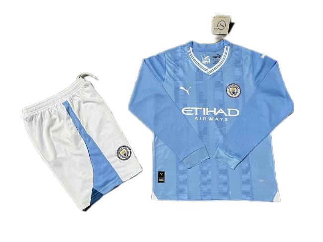 Kids-Manchester City 23/24 Home Long Soccer Jersey