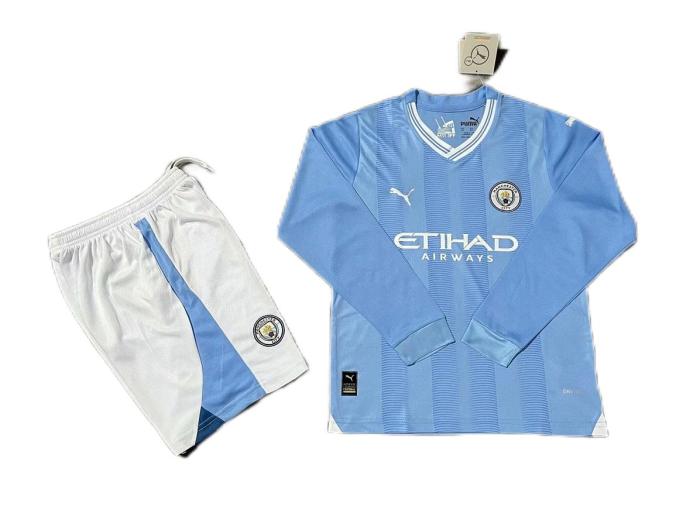 Kids-Manchester City 23/24 Home Long Soccer Jersey
