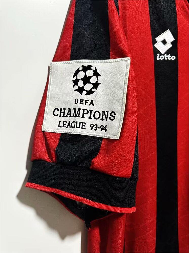 AC Milan 94/95 Home UCL Final Soccer Jersey - Vintage Red and