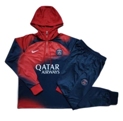 Kids Paris St Germain 23/24 Hoodie Tracksuit - Red/Navy Blue
