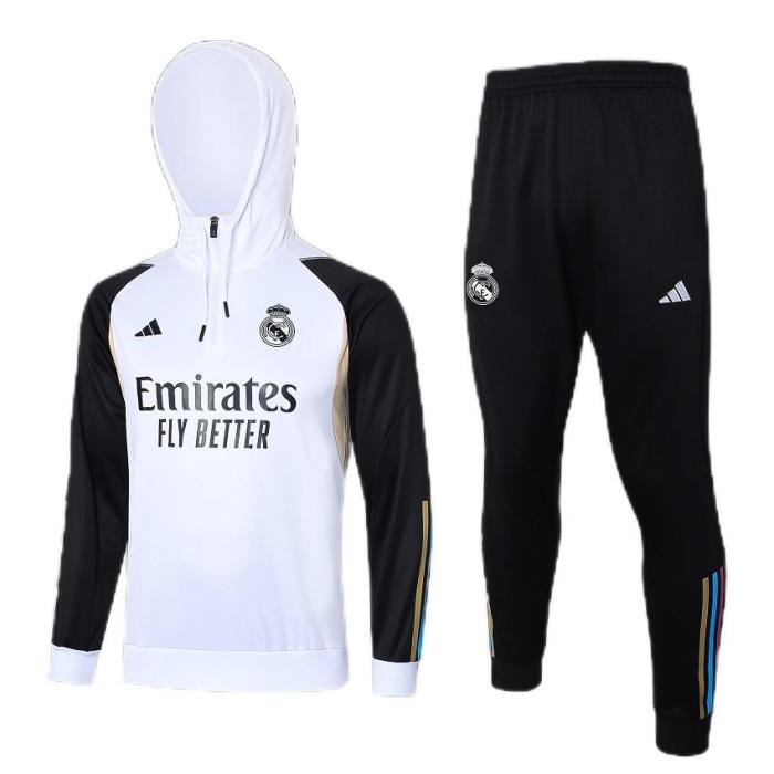 Kids Real Madrid 23/24 Hoodie Tracksuit - White/Black