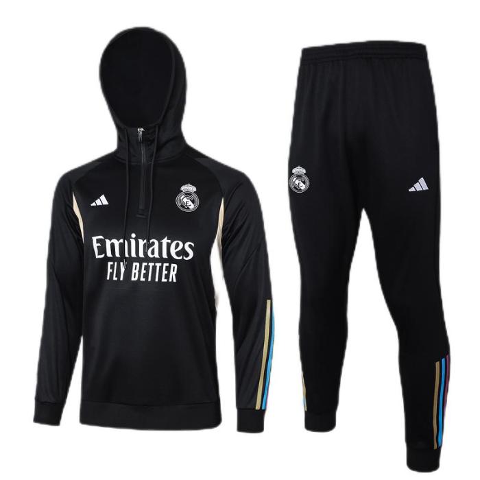 Kids Real Madrid 23/24 Hoodie Tracksuit - Black