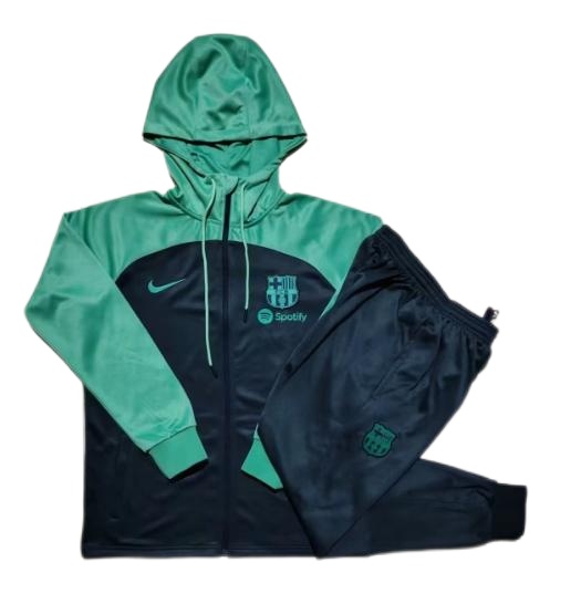 Kids Barcelona 23/24 Hoodie Tracksuit - Green/Dark Blue