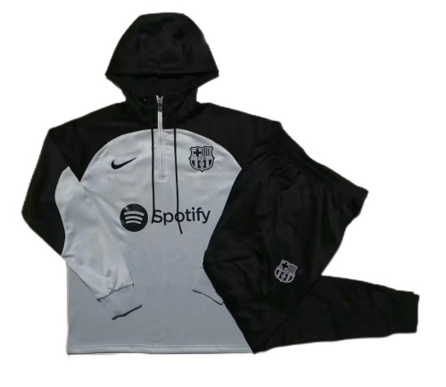 Kids Barcelona 23/24 Hoodie Tracksuit - Black/Grey