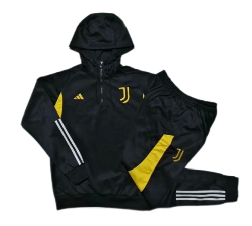 Kids Juventus 23/24 Hoodie Tracksuit - Black/Yellow