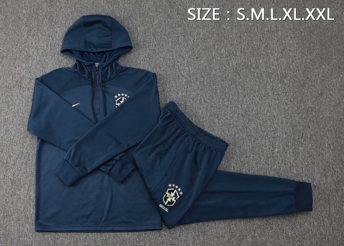 Brazil 23/24 Hoodie Tracksuit - Navy Blue