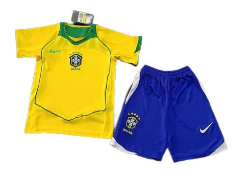 Kids-Brazil 2004 Home Soccer Jersey