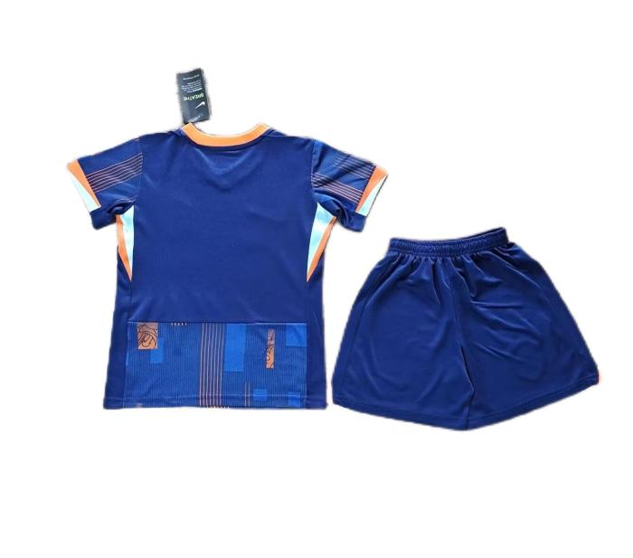 Kids-Netherlands 2024 Euro Away Dark Blue Soccer Jersey