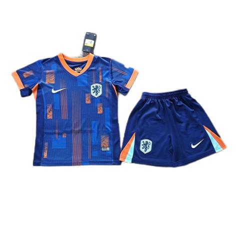 Kids-Netherlands 2024 Euro Away Dark Blue Soccer Jersey