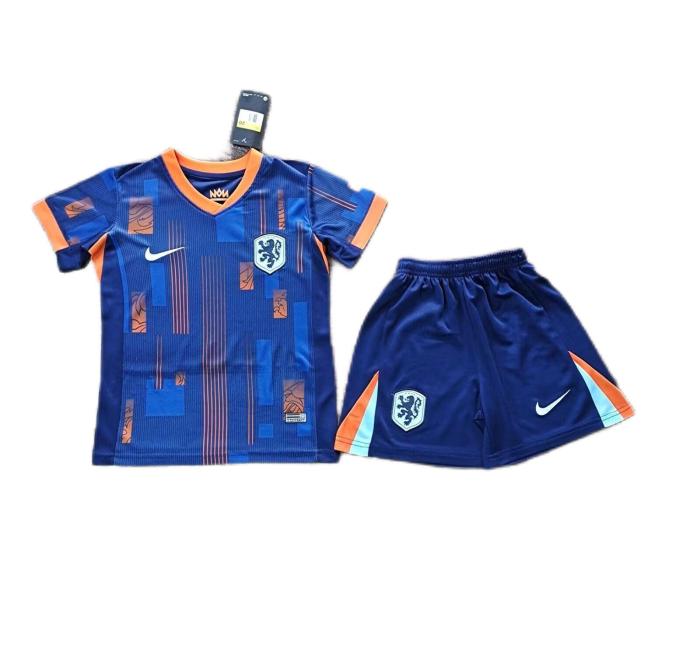 Kids-Netherlands 2024 Euro Away Dark Blue Soccer Jersey