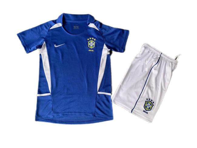 Kids-Brazil 2002 World Cup Away Blue Soccer Jersey