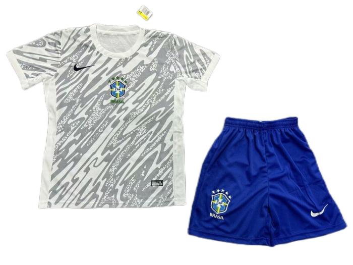 Kids-Brazil 23/24 GK White/Grey Soccer Jersey