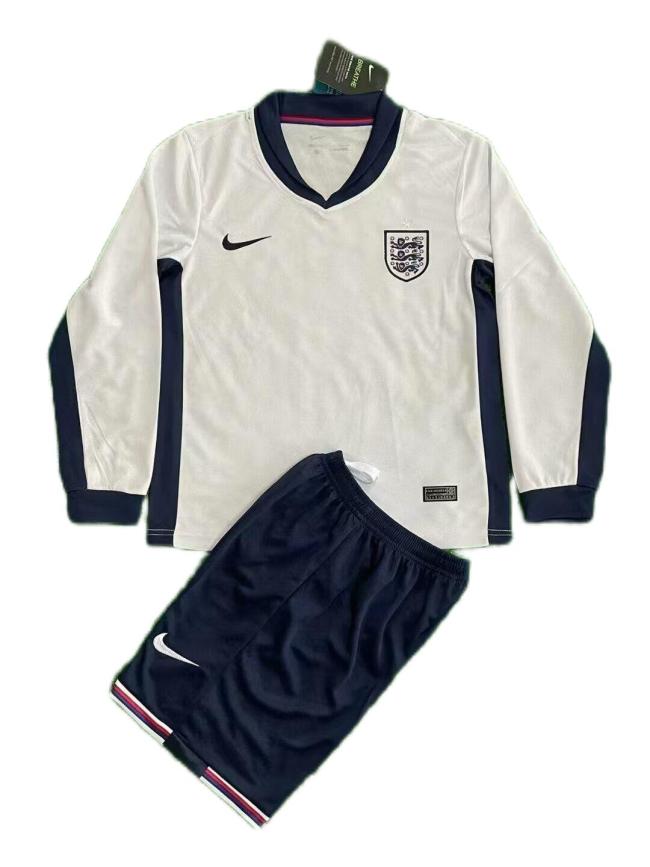 Kids-England 2024 Euro Home Long Soccer Jersey