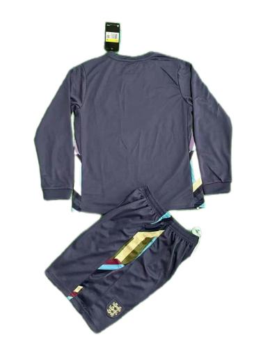Kids-England 2024 Euro Away Navy Blue Long Soccer Jersey