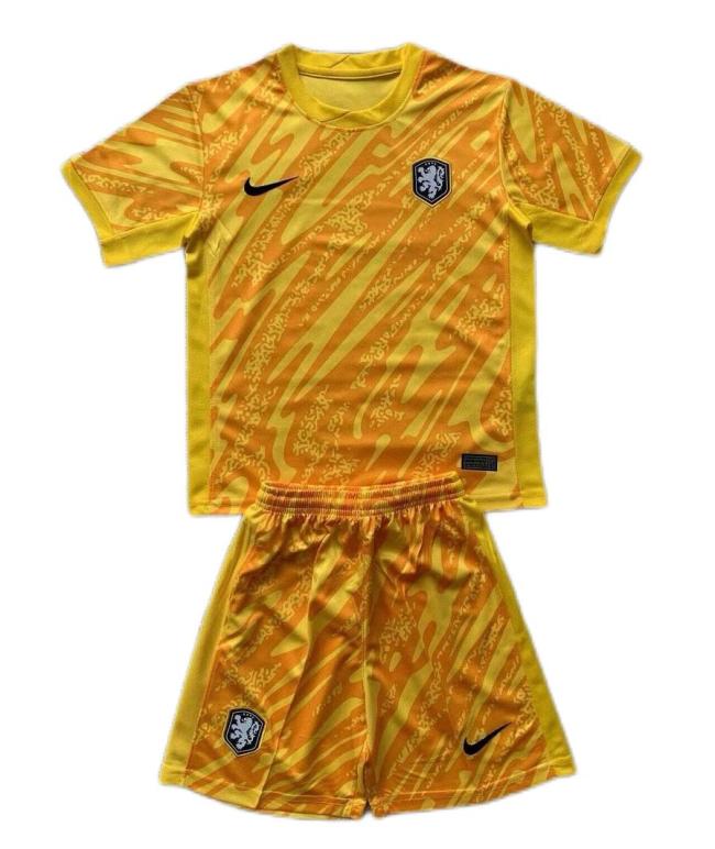 Kids-Netherlands 2024 Euro GK Yellow Soccer Jersey