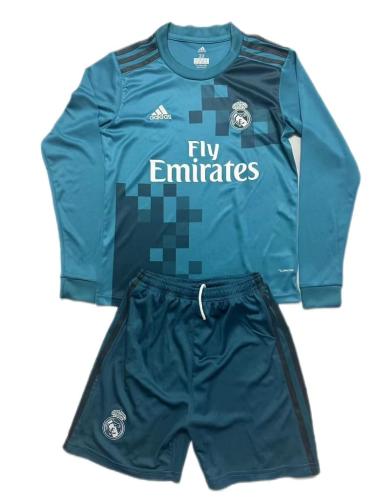 Kids-Real Madrid 17/18 Third Blue Long Soccer Jersey