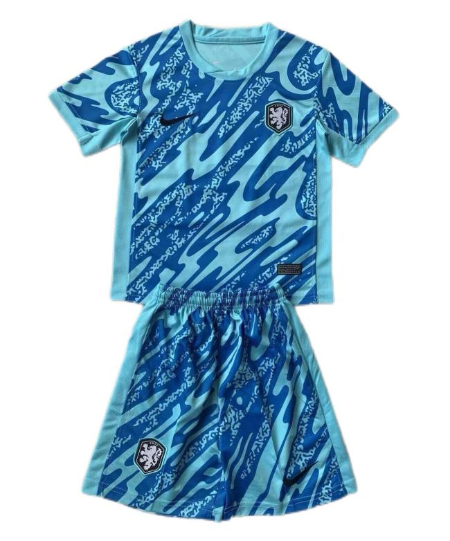 Kids-Netherlands 2024 Euro GK Blue Soccer Jersey