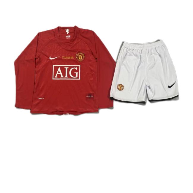 Kids-Manchester Utd 07/08 UCL Final Home Long Soccer Jersey