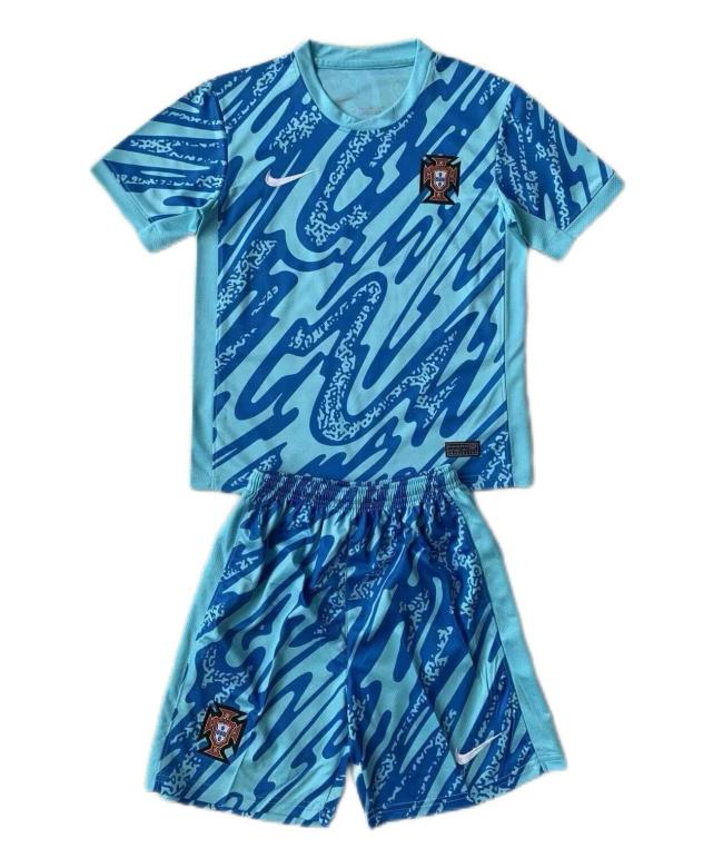 Kids-Portugal 2024 Euro GK Blue Soccer Jersey