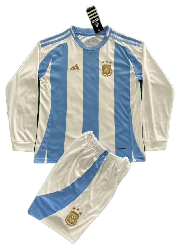 Kids-Argentina 2024 Home Long Soccer Jersey