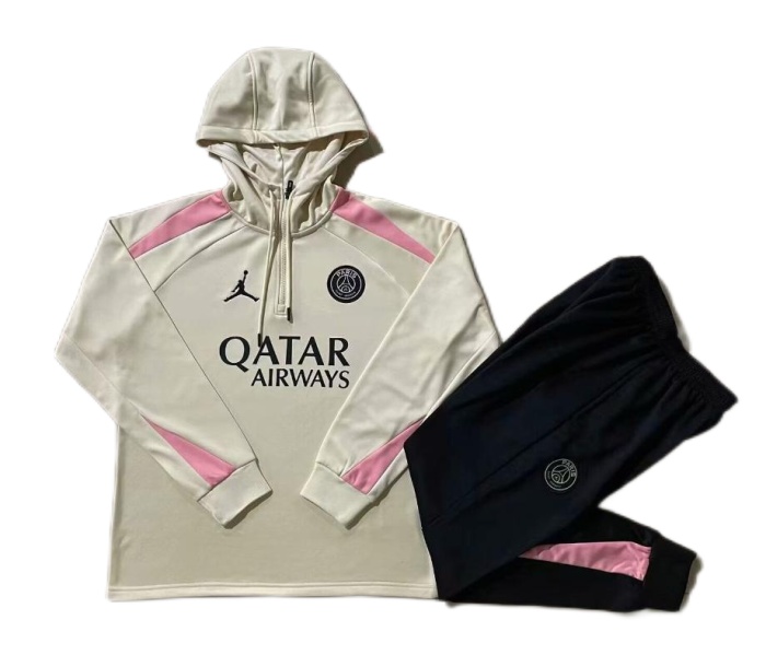 PSG 24/25 Hoodie Tracksuit - Light Yellow/Pink
