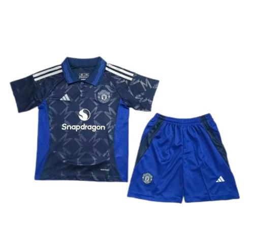 Kids-Manchester Utd 24/25 Away Dark Blue Leaked Soccer Jersey