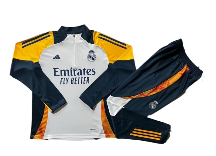 Real Madrid 24/25 Tracksuit - White/Yellow/Navy Blue
