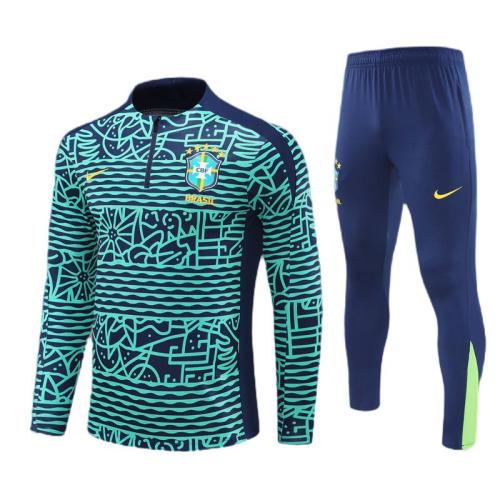 Kids Brazil 24/25 Tracksuit - Green/Navy Blue