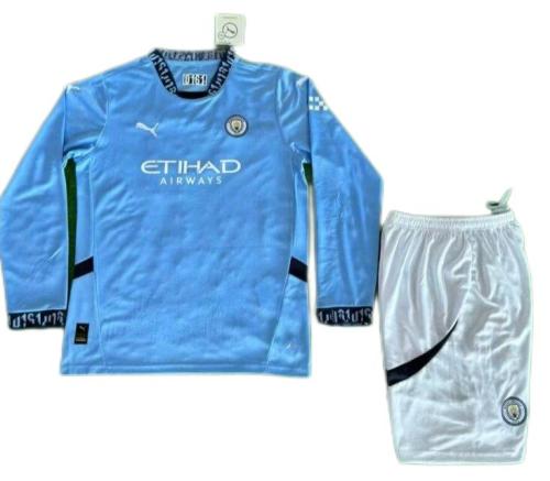 Kids-Manchester City 24/25 Home Long Soccer Jersey