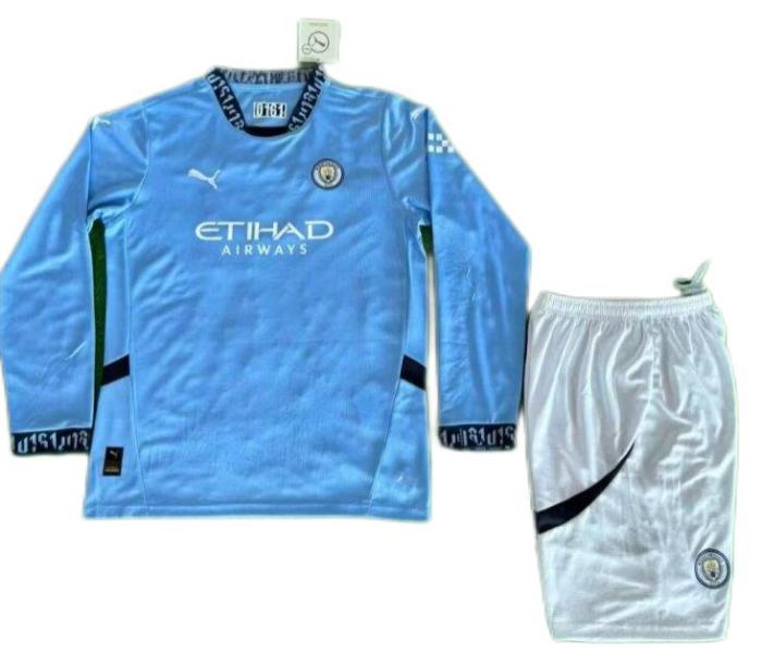 Kids-Manchester City 24/25 Home Long Soccer Jersey