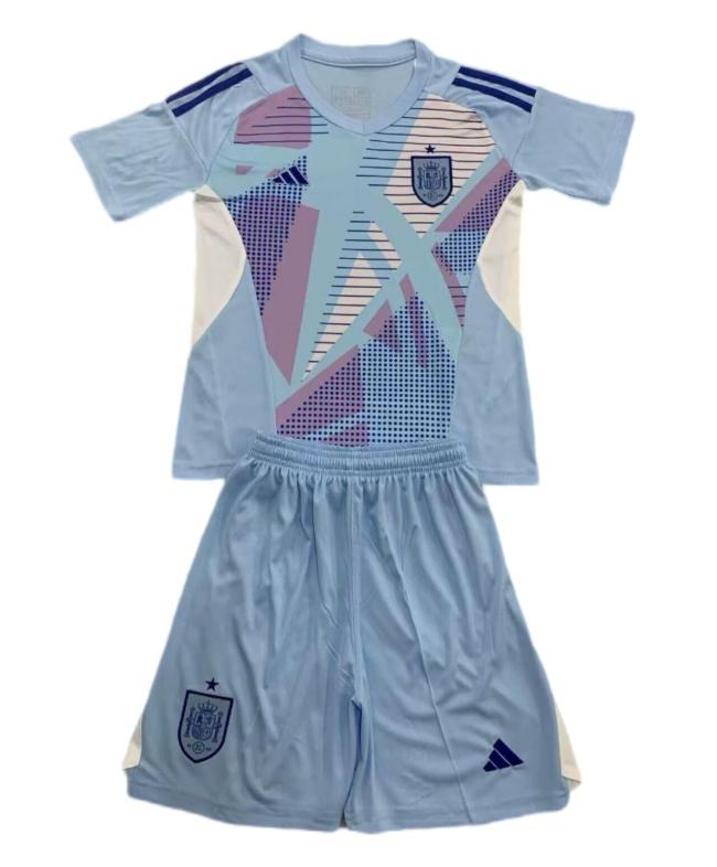 Kids-Spain 2024 Euro GK Blue Soccer Jersey