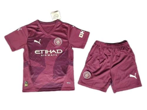 Kids-Manchester City 24/25 Third Dark Red Soccer Jersey